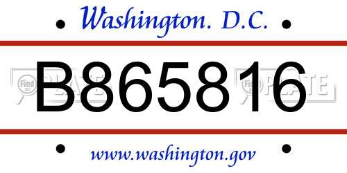 B865816 District Of Columbia License Plate