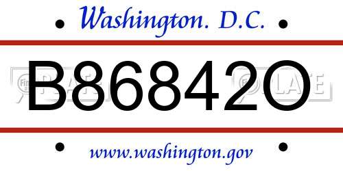 B86842O District Of Columbia License Plate