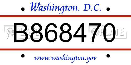 B868470 District Of Columbia License Plate