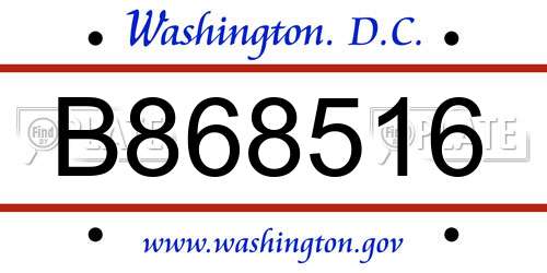 B868516 District Of Columbia License Plate