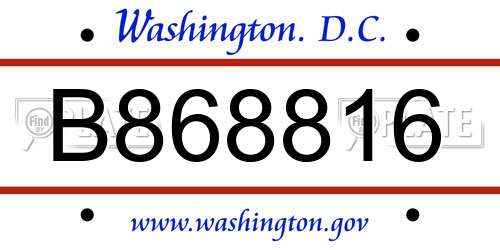 B868816 District Of Columbia License Plate