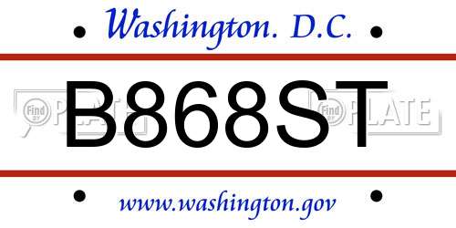 B868ST District Of Columbia License Plate
