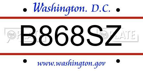 B868SZ District Of Columbia License Plate