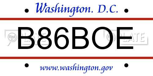B86BOE District Of Columbia License Plate