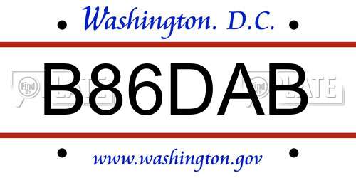 B86DAB District Of Columbia License Plate
