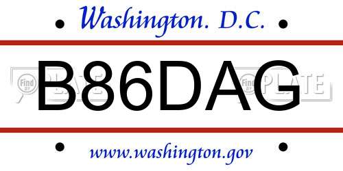 B86DAG District Of Columbia License Plate