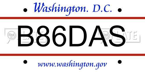 B86DAS District Of Columbia License Plate