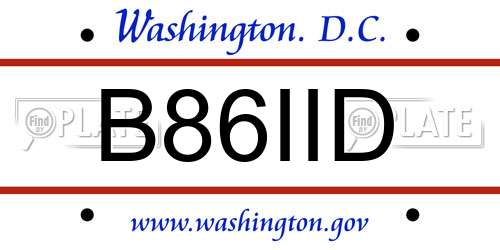 B86IID District Of Columbia License Plate
