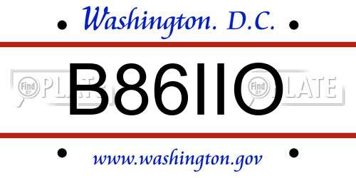 B86IIO District Of Columbia License Plate