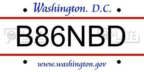 B86NBD District Of Columbia License Plate