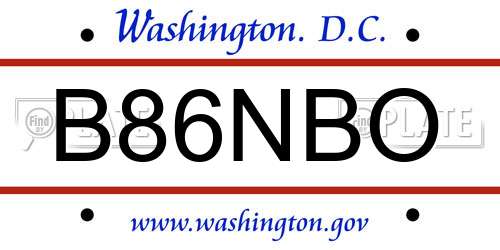 B86NBO District Of Columbia License Plate