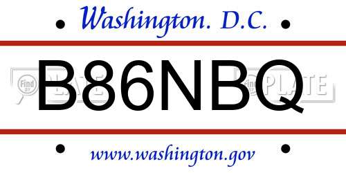B86NBQ District Of Columbia License Plate