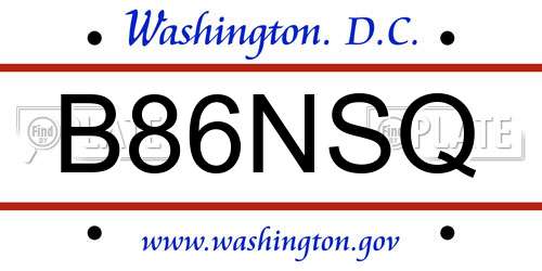 B86NSQ District Of Columbia License Plate