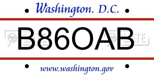 B86OAB District Of Columbia License Plate