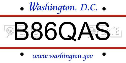 B86QAS District Of Columbia License Plate