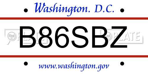 B86SBZ District Of Columbia License Plate