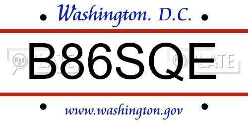 B86SQE District Of Columbia License Plate