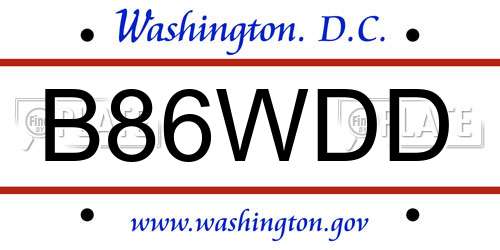 B86WDD District Of Columbia License Plate