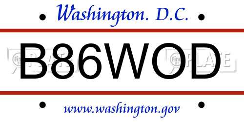 B86WOD District Of Columbia License Plate