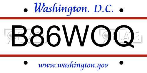 B86WOQ District Of Columbia License Plate
