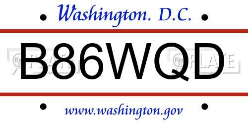 B86WQD District Of Columbia License Plate