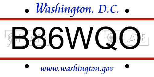 B86WQO District Of Columbia License Plate