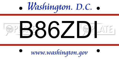 B86ZDI District Of Columbia License Plate