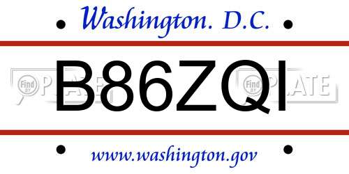 B86ZQI District Of Columbia License Plate