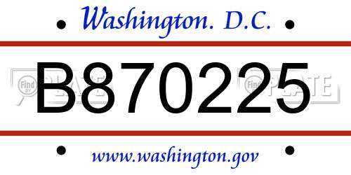 B870225 District Of Columbia License Plate