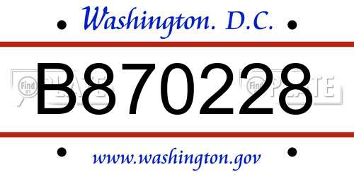 B870228 District Of Columbia License Plate