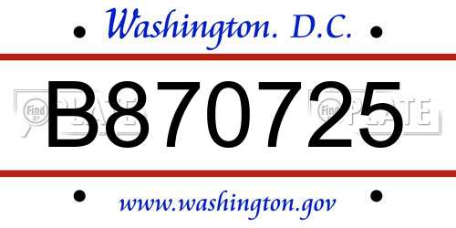 B870725 District Of Columbia License Plate