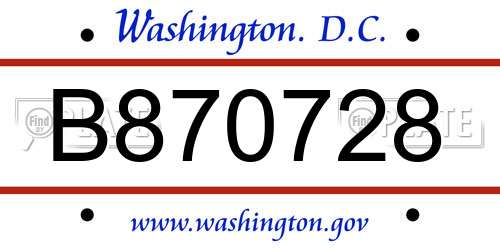 B870728 District Of Columbia License Plate