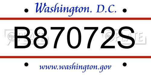 B87072S District Of Columbia License Plate