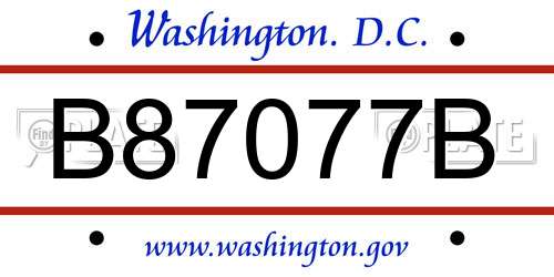 B87077B District Of Columbia License Plate