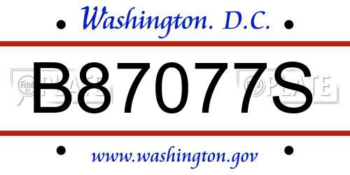 B87077S District Of Columbia License Plate