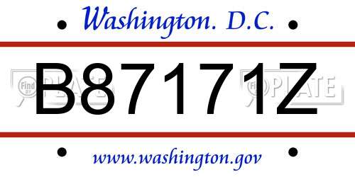 B87171Z District Of Columbia License Plate