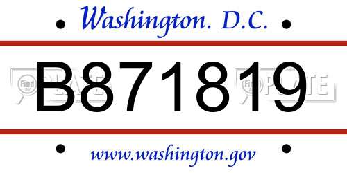 B871819 District Of Columbia License Plate