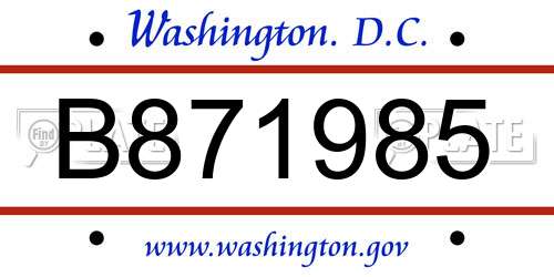 B871985 District Of Columbia License Plate