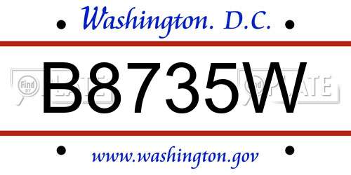 B8735W District Of Columbia License Plate