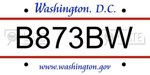 B873BW District Of Columbia License Plate