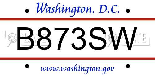 B873SW District Of Columbia License Plate