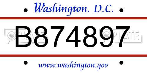 B874897 District Of Columbia License Plate
