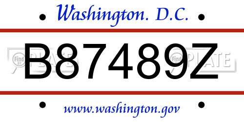 B87489Z District Of Columbia License Plate