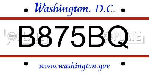 B875BQ District Of Columbia License Plate