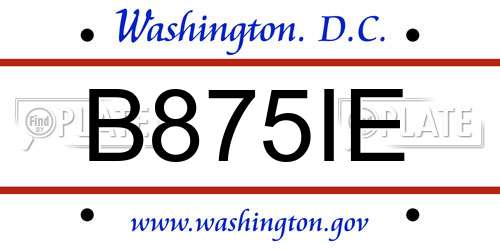 B875IE District Of Columbia License Plate