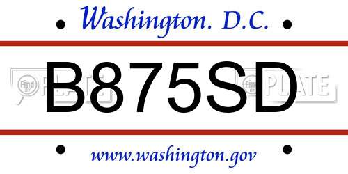 B875SD District Of Columbia License Plate