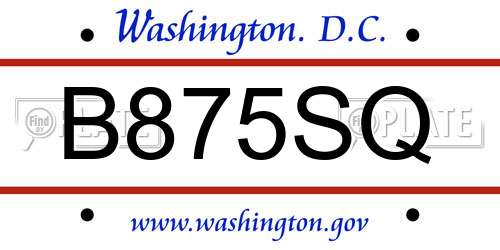 B875SQ District Of Columbia License Plate