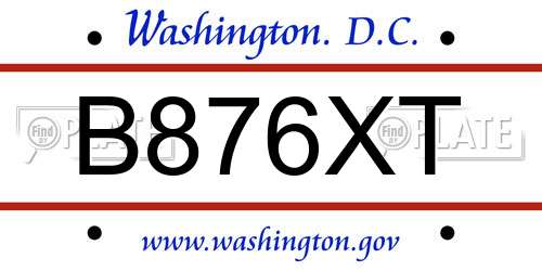 B876XT District Of Columbia License Plate
