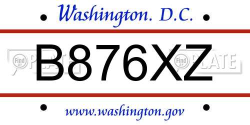 B876XZ District Of Columbia License Plate
