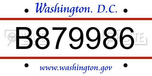 B879986 District Of Columbia License Plate